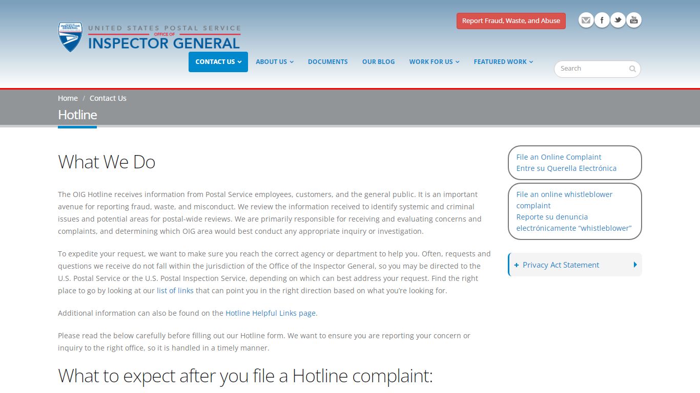 Hotline | USPS Office of Inspector General